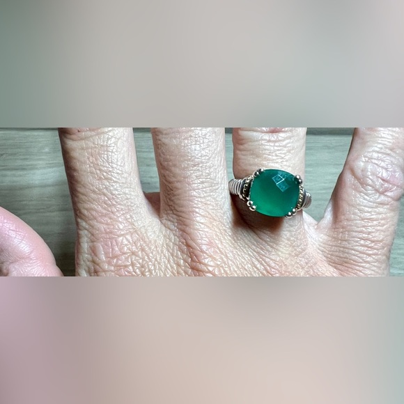 Designer Signed ATR Sterling Silver & 14K Gold Green Chalcedony Ring, Size 6.75 - Picture 9 of 11